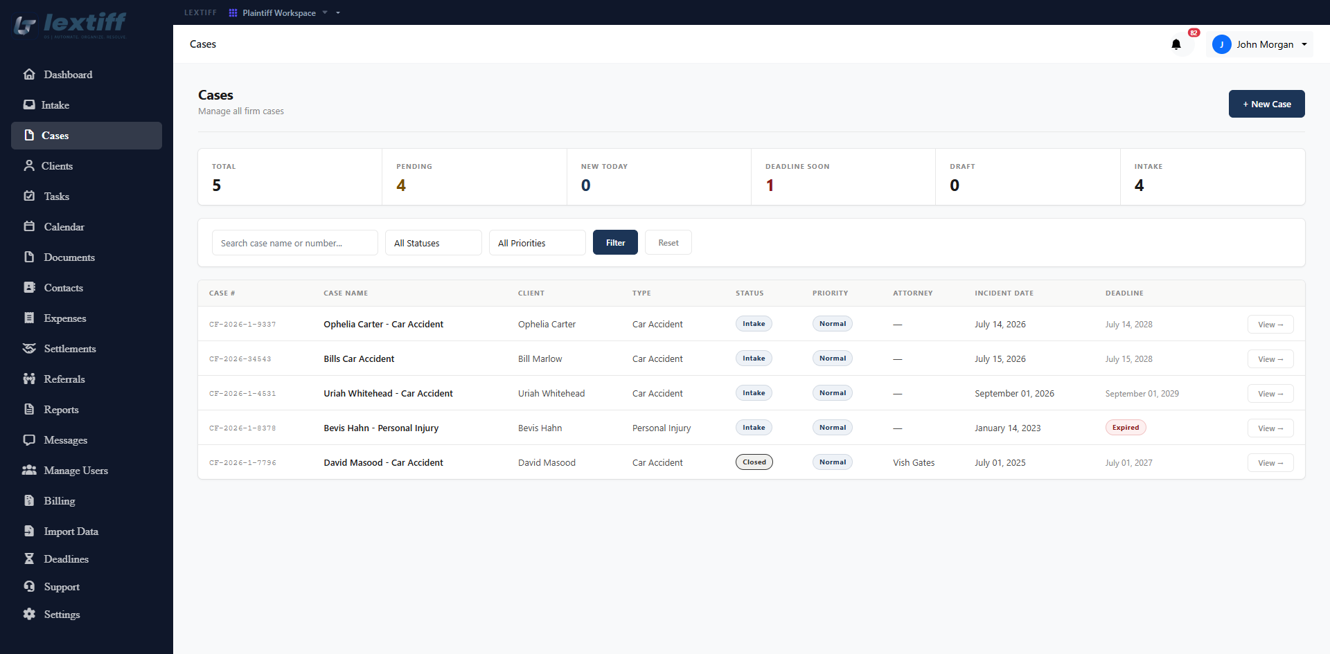Lextiff SOL deadline tracking screen